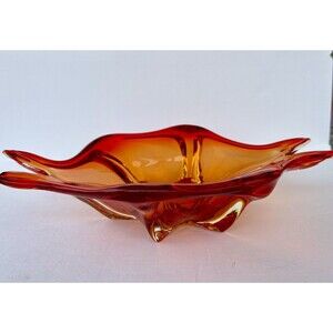 Mid-Century Modern 1960’s Cristello Venetian CCC Abstract Amber To Red Ashtray